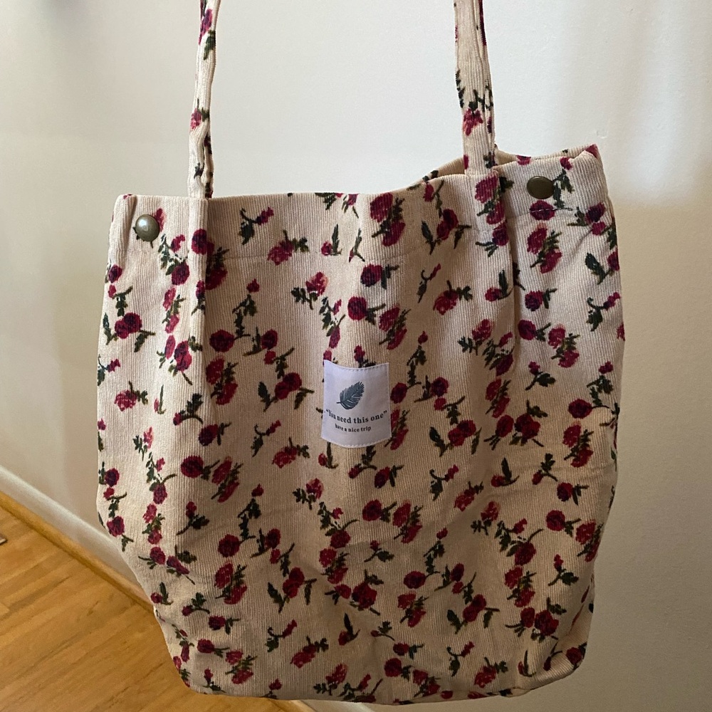 Floral Corduroy Tote Bag